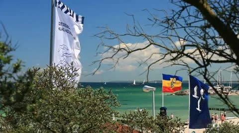 View of the beach and marina of the baltic sea resort Kuehlungsborn Stock Footage 11138121