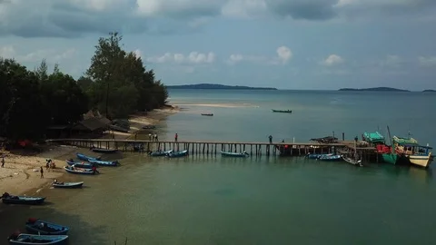 View of the beach and the pier in Koh Kong in cambodia Stock Footage 114348996
