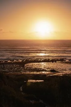 View of beach and rocks at sunset, Ericeira-Portugal 스톡 사진