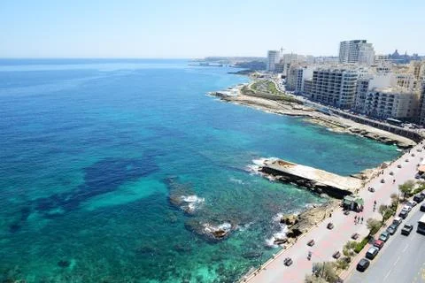 The view on beach and seafront, Malta Stock Photos