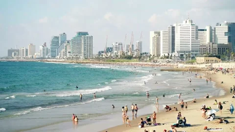 View Of The  Beach And Skyline Of Tel Aviv Stock Footage 212436339