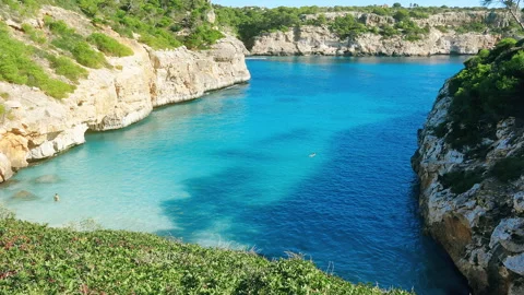 View of the beach and the turquoise sea. Spain. Stock Footage 88194698