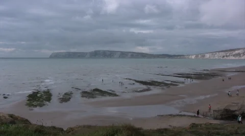 View of beach and White Cliffs on the Isle of Wight Stock Footage 67645204