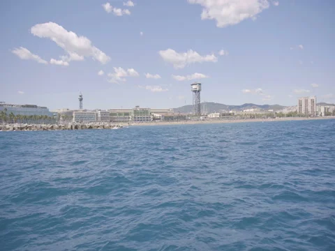 View to the beach with beautiful city from the ocean Stock Footage 80646061