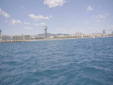 View to the beach with beautiful city from the ocean Stock Footage 80660000
