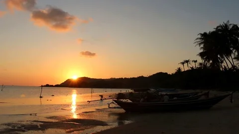 View Of The Beach With Boats In The Evening (2) Stock Footage 86288473
