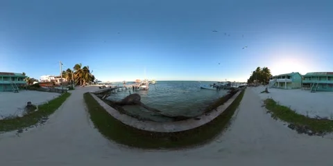 View of the beach in Caye Caulker, Belize, 360, VR Stock Footage 258053165