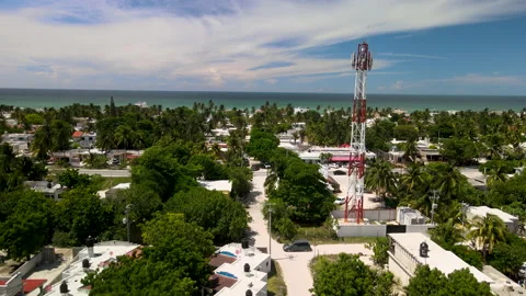 View of beach of Chelem and tropical zone in Yucatan Stock Footage 159386042