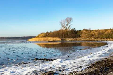 View from a Beach during winter time in Scandinavia Stock Photos