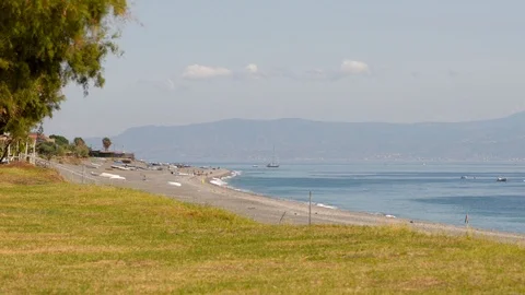 View of the beach of eastern Sicily on a windy day Stock Footage 121091728