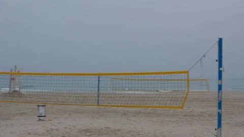 View of the beach with exercise equipment on a cloudy winter day Stock-Footage 258467253