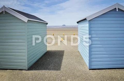 View Of Beach Huts, Weston Super Mare, Somerset, England, Uk