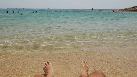 View from beach level on calm azul sea water and light waves Stock Footage 335268397