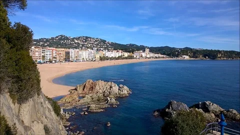 View of the beach of Lloret de Mar Stock Footage 72183147