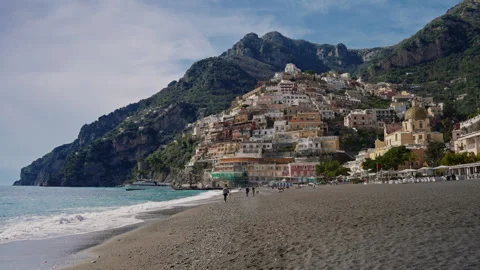 View from the beach to the main part of the city on the mountain with colorful Stock Footage 306363724