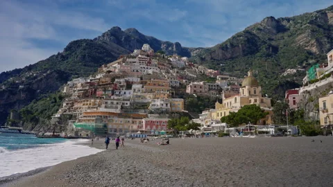 View from the beach to the main part of the city on the mountain with colorful Stock Footage 309902087