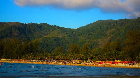 View of the beach, mountains, blue sky Video stock 37147885