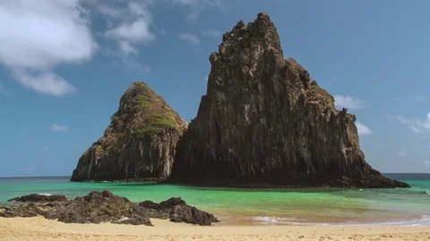 View from beach o Two brothers rock Fernando Noronha Stock-Footage 71259462