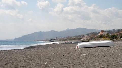 View of the beach in Sicily with clouds and light change Stock Footage 121091740
