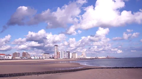 View of the beach of a small Dutch town Vlissingen. Stock Footage 41312747