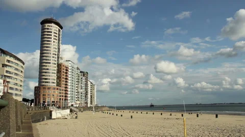 View of the beach of a small Dutch town Vlissingen. Stock Footage 41326025