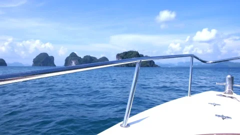View beach from speed boat  background  trip to tropical islands, Travel thailan Stock Footage 97779080