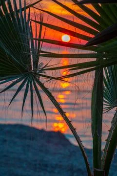 View of the beach on sunset Stock Photos