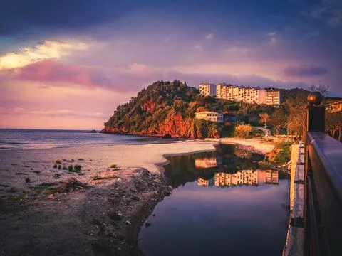 View of the beach at sunset Stock Photos