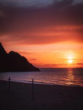 View of the beach at sunset Stock Photos
