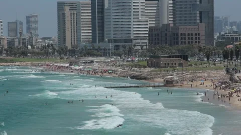 View on the beach in Tel Aviv Stock Footage 336109040