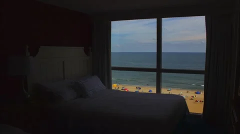 View of Beach Time Lapse through Hotel Window Stock Footage 55311028