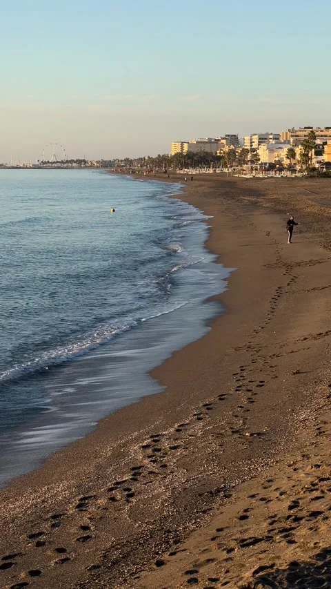 View of beach in Torremolinos, Malaha, Spain. Vertical video Stock Footage 240921562
