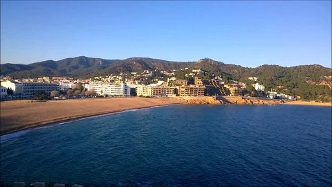 View of the beach of Tossa de Mar in Girona, Spain Stock Footage 72183223