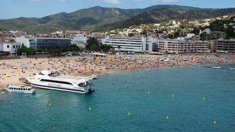 View of the beach of Tossa de Mar in Girona, Spain Stock Footage 91980046