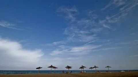 View of the beach with umbrellas Stock Footage 810797