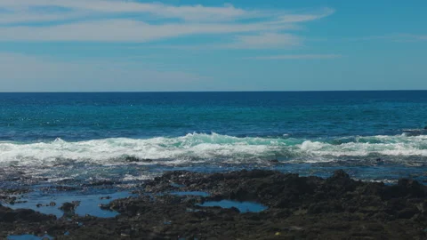 View of Beach Waves Hitting a Rock Shoreline Stock Footage 270314292