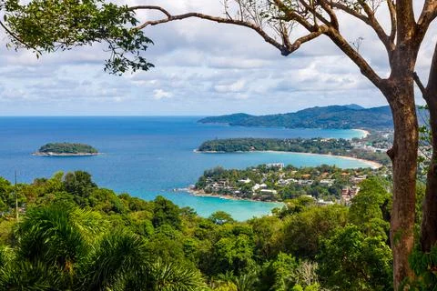 View of the beaches of Phuket from the observation deck. The beaches and isla Stock Photos