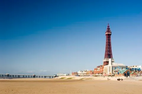View of the beachfront at blackpool Stock Photos