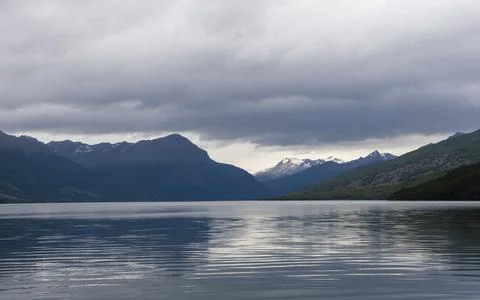 View of Beagle channel with mountain in background, Ushuaia, Tierra del Fuego Stock Photos