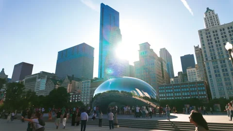 View of the Bean Cloud Gate in Chicago with a modern city high-rise building Stock Footage 319361650