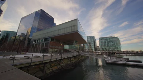 View of the beatifully designed ICA building in Boston Stock Footage 302514552