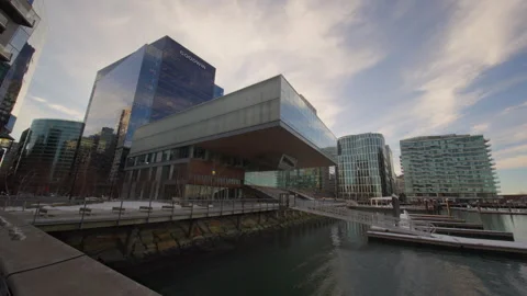 View of the beatifully designed ICA building in Boston Stock Footage 302514619