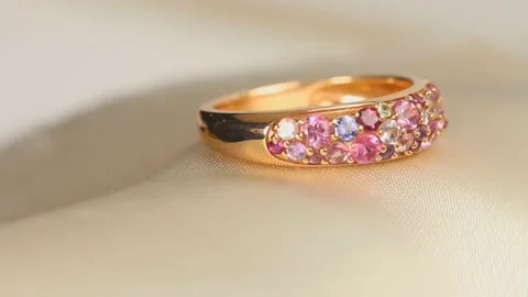 View of a beautiful Arabian ring, covered with multi-colored precious stones. Video stock 118675732