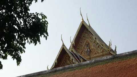 View to the beautiful architecture design of the top roof with golden decor.. Stock Footage 249679760