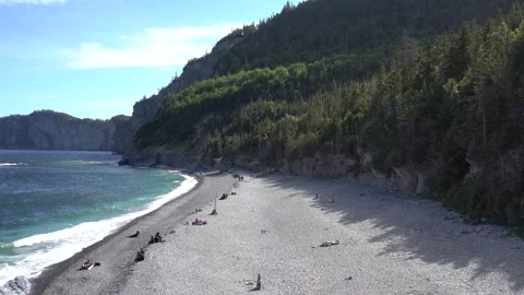 View of a beautiful beach in Forillon Stock Footage 142748723