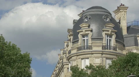 View of a beautiful circular building on Champs-Elysees boulevard, Paris Stock Footage 56331541