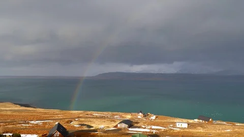 View Of Beautiful Full Rainbow As Storm Passes In Iceland 2 스톡 동영상 87491298