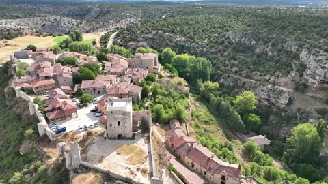 View of the beautiful medieval village of Calatañazor in the province of Soria Stock Footage 288564547