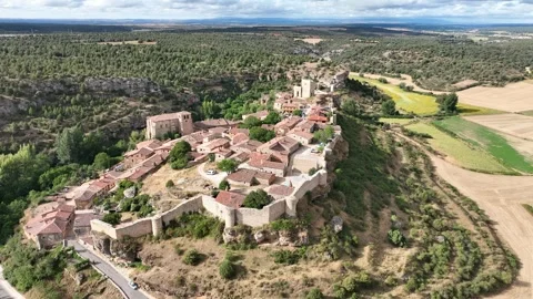 View of the beautiful medieval village of Calatañazor in the province of Soria Stock Footage 288564760