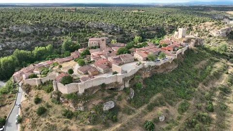 View of the beautiful medieval village of Calatañazor in the province of Soria Stock Footage 288564766